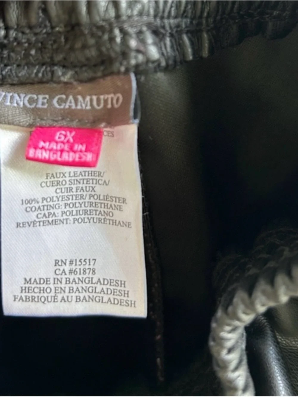 Vince Camuto Girls Black Faux Leather Cargo wide leg Pants - pockets - size 6x